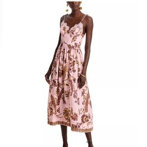 Authentic Farm Rio NEVER WORN 
LACE TRIM DAMAGE Pink Floral Lace-Trim Maxi Dress